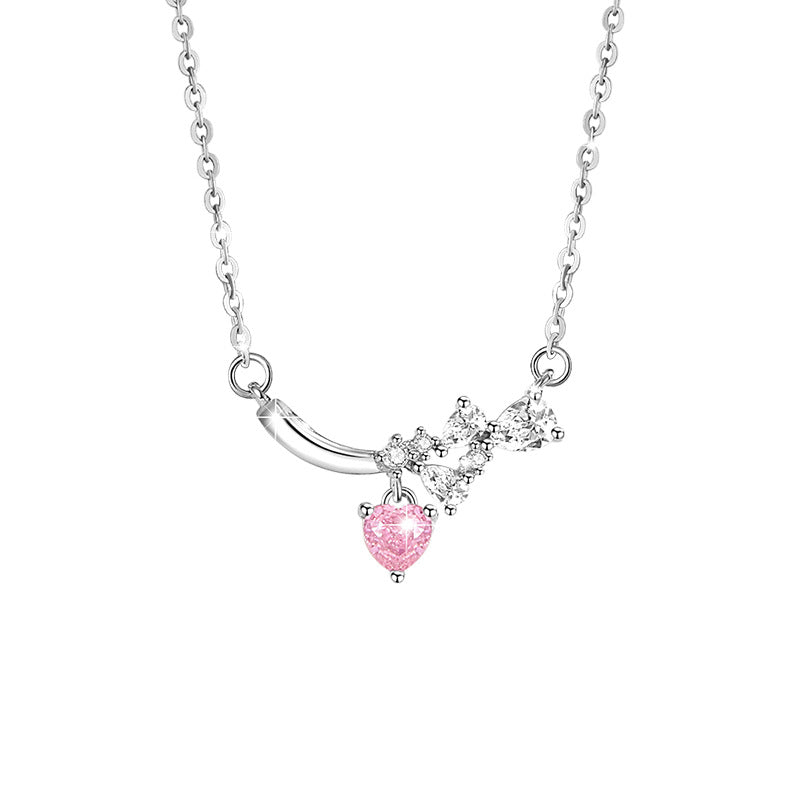 Lovely Sterling Silver 925 Necklace Women's Fashion Versatile Pink Zircon Clavicle Chain 520 Valentine's Day Star Pendant