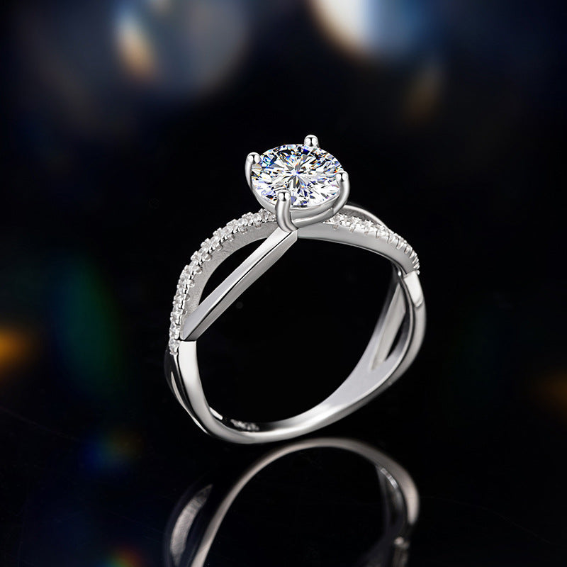 Diamond Sterling Silver 925 Ring Female Niche Design Light Luxury 1 Karat Proposal Wedding Ring Ins Pair Ring
