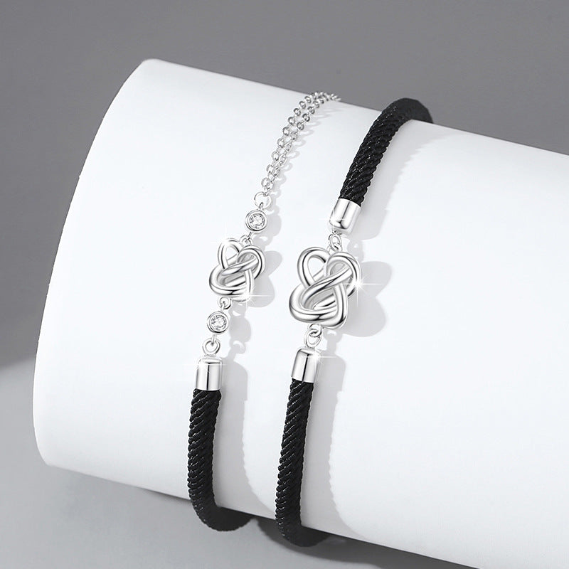 Love S925 Couple Bracelet Men and Women Niche Design Light Luxury Zircon Bracelet Ins Double Knot Bracelet