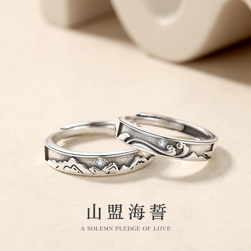 Love Oath Sterling Silver 925 Couple Ring Niche Design Light Luxury Zircon Plain Ring Valentine's Day Gift Pair Ring