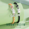 Pure Silver 999 Couple Bracelet New Chinese Style National Fashion Strawberry Crystal Lucky Bracelet Ins Style Lucky Beads Bracelet