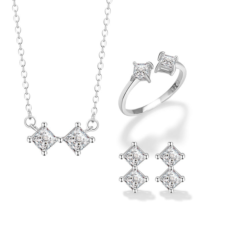 Star Sterling Silver 925 Necklace Female Niche Design Light Luxury Square Zircon Clavicle Chain Ins Style Small Square Sugar Pendant