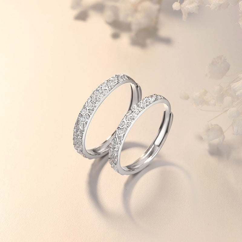 Broken Ice Pure Silver 999 Couple Ring Men and Women Niche Design Light Luxury Plain Ring Ins Style Broken Silver Couple Ring