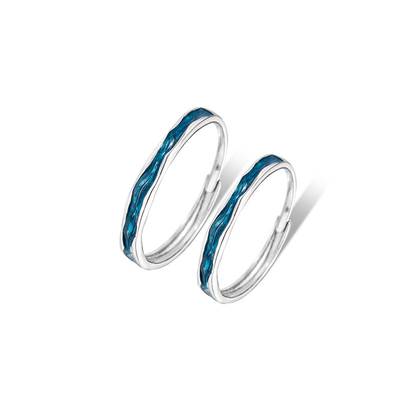 Klein Blue Sterling Silver 925 Couple Ring Niche Design Light Luxury Plain Ring Ins Style Valentine's Day Gift Pair Ring
