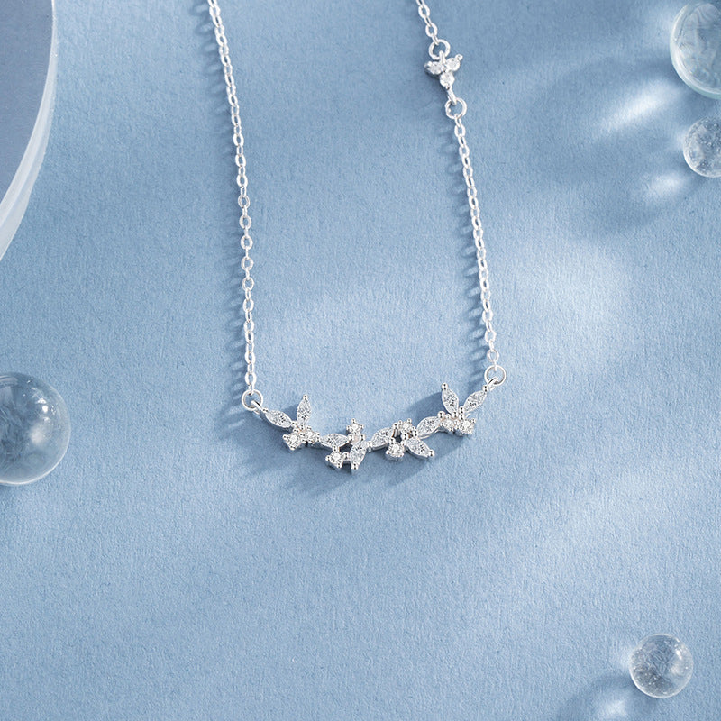 Butterfly Sterling Silver 925 Necklace Female Niche Design Light Luxury Flower Zircon Clavicle Chain Ins Style Star Pendant