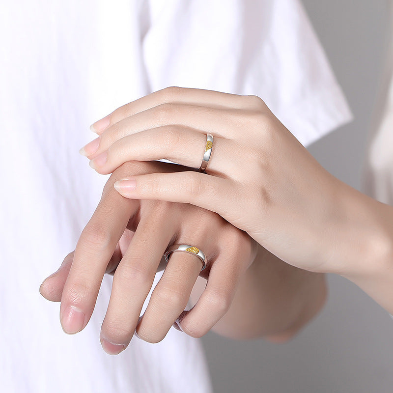 Love Fingerprint Sterling Silver 925 Couple Ring Men and Women Niche Design Light Luxury Ins Style Valentine's Day Gift Ring