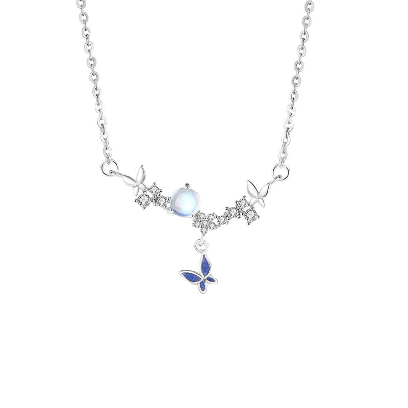 Original Butterfly Sterling Silver 925 Necklace Female Niche Design Light Luxury Glass Stone Clavicle Chain Ins Style Star Pendant
