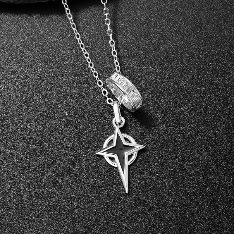 Star Sterling Silver 925 Necklace Niche Light Luxury High-Grade Hip Hop Star Clavicle Chain Fashion Brand Ins Cross Pendant