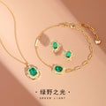 Square Sugar Sterling Silver 925 Necklace Female Niche Design Light Luxury Emerald Zircon Clavicle Chain High-Grade Cross-Border Pendant