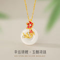 Lucky Koi Fish Sterling Silver Necklace Women's New Chinese Style National Fashion Chalcedony Flower Clavicle Chain Ins Style Safety Buckle Pendant