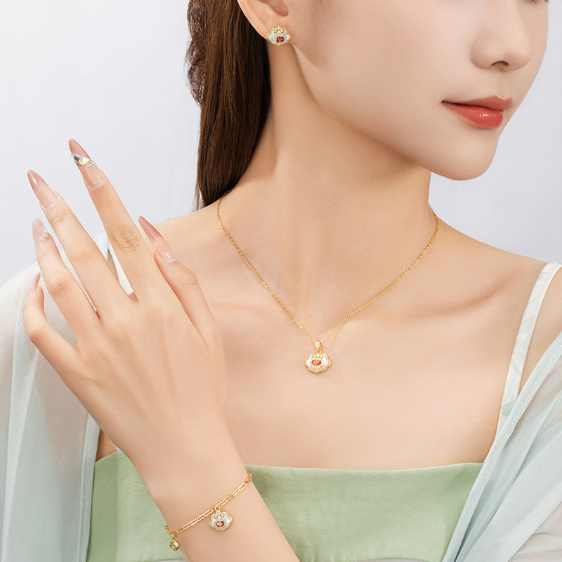 Ruyi Lock Sterling Silver 925 Necklace New Chinese National Fashion Zircon Copper Coin Clavicle Chain Ins Light Luxury Style Safety Lock Pendant