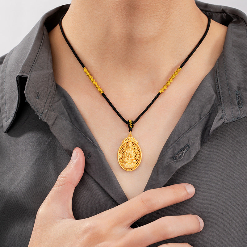 Xiangrui Guanyin Pure Silver 999 Necklace Men's and Women's Simple National Fashion Xiangyun Clavicle Chain New Chinese Lotus Oval Pendant