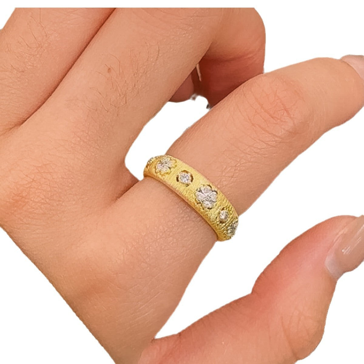 Lucky Clover Sterling Silver 925 Ring Vintage Court Style Brushed Zircon Flower Ring Ins Style Star Ring