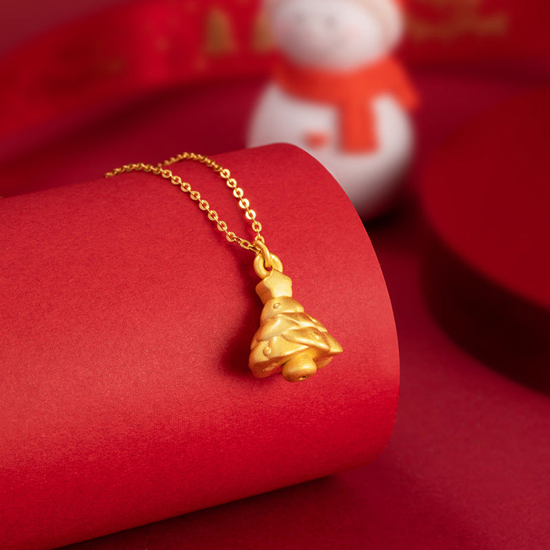 Christmas Tree Pure Silver 999 Necklace Female Niche Design Light Luxury Star Clavicle Chain Ins Style Wishing Tree Pendant