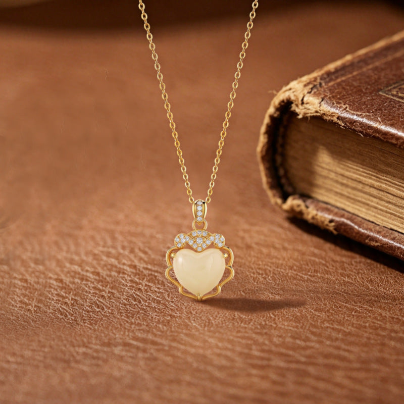 One Arrow Heart Hetian Jade Love Pendant S925 Sterling Silver Necklace Women's New Chinese Style Clavicle Chain Niche Gift