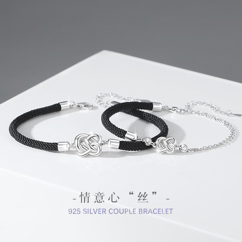 Love S925 Couple Bracelet Men and Women Niche Design Light Luxury Zircon Bracelet Ins Double Knot Bracelet