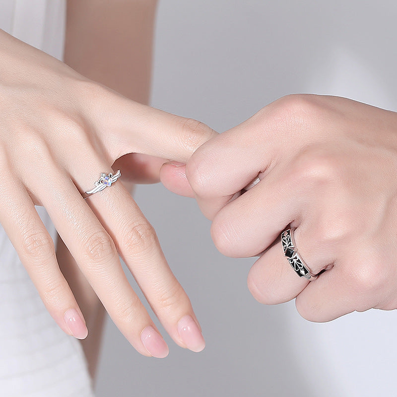 Original Design Princess Knight Couple Ring Glass Ring Cold Enamel Pair Crown Long-Distance Love Ring Generation Hair