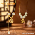 New Chinese Style Hetian Jade Lucky Brand S925 Sterling Silver Necklace Women's Double Tassel National Style Jade Clavicle Chain Silver Jewelry Factory