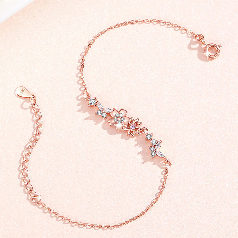 Armband aus 925er Sterlingsilber – Kirschblüte und Pfirsichblüte und Zirkonia-Akzente