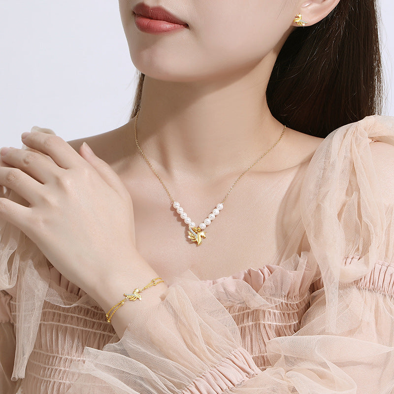 Unicorn Sterling Silver 925 Necklace Female Niche Design Light Luxury Pearl Clavicle Chain Get Things Ins Style Tianma Pendant