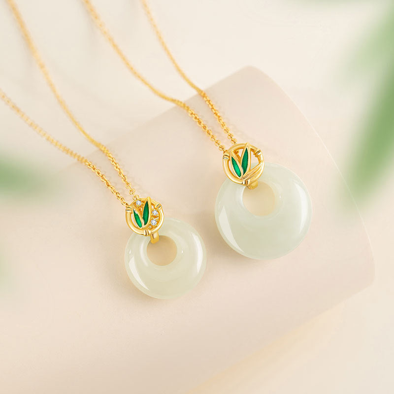 High-Rise Sterling Silver 925 Couple Necklace High-Grade Hetian Jade Bamboo Clavicle Chain Safety Buckle Bamboo Pendant