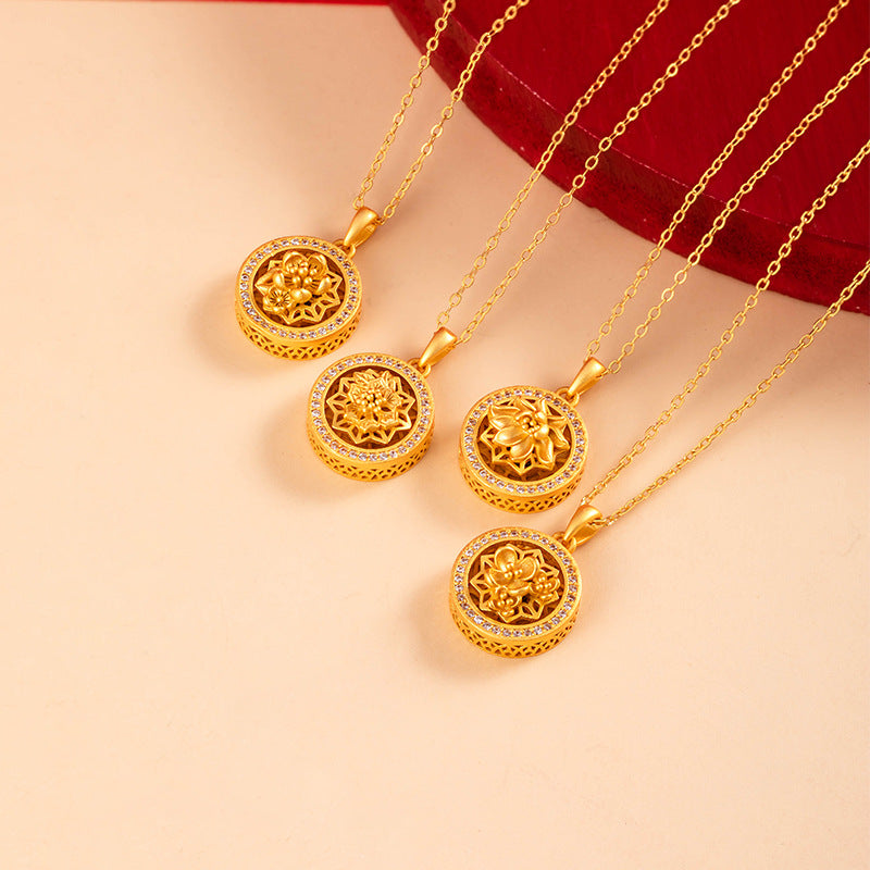 S925 Sterling Silver December Birthday Flower God Necklace Vintage Lucky Rotatable Pendant Niche Light Luxury All-Matching Accessories
