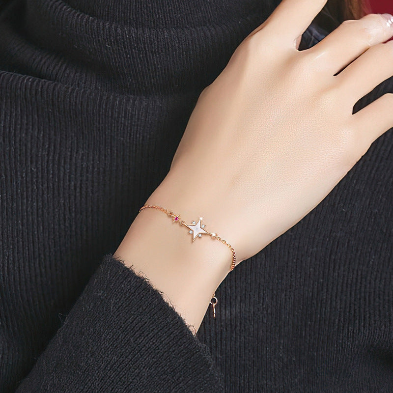 Star Sterling Silver 925 Bracelet Women's Fashion Versatile White Fritillary Bracelet Ins Style Girlfriends Five-Pointed Star Bracelet