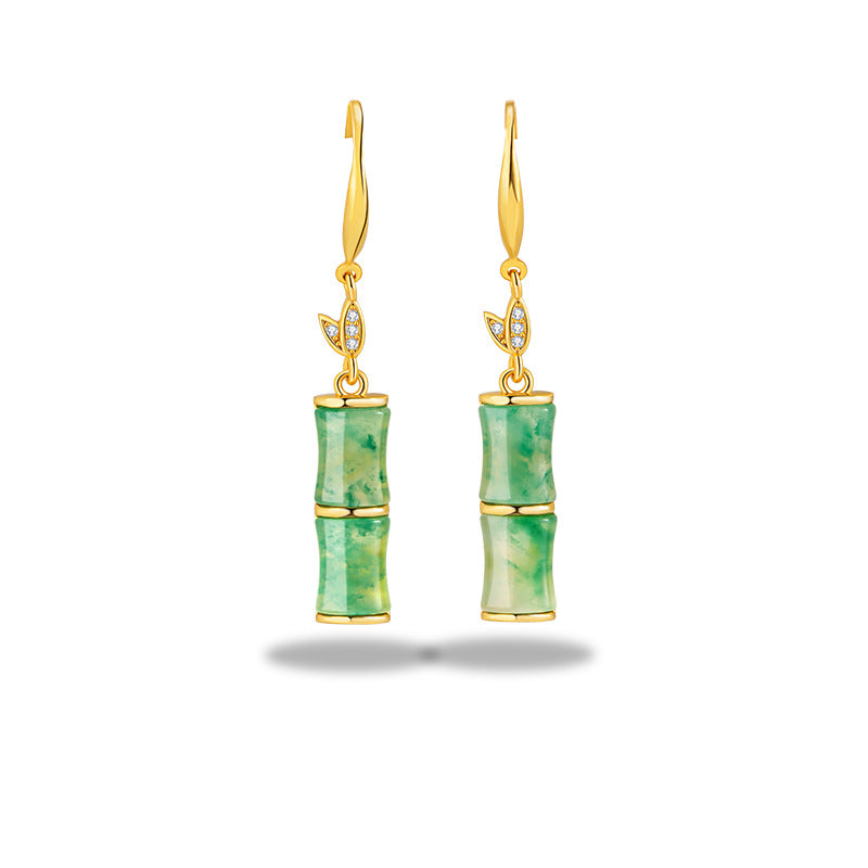 Bamboo Sterling Silver 925 Stud Earrings Women's National Fashion Hanfu Natural African Bamboo Festival Earrings Fairy Festival High-Rise Earrings