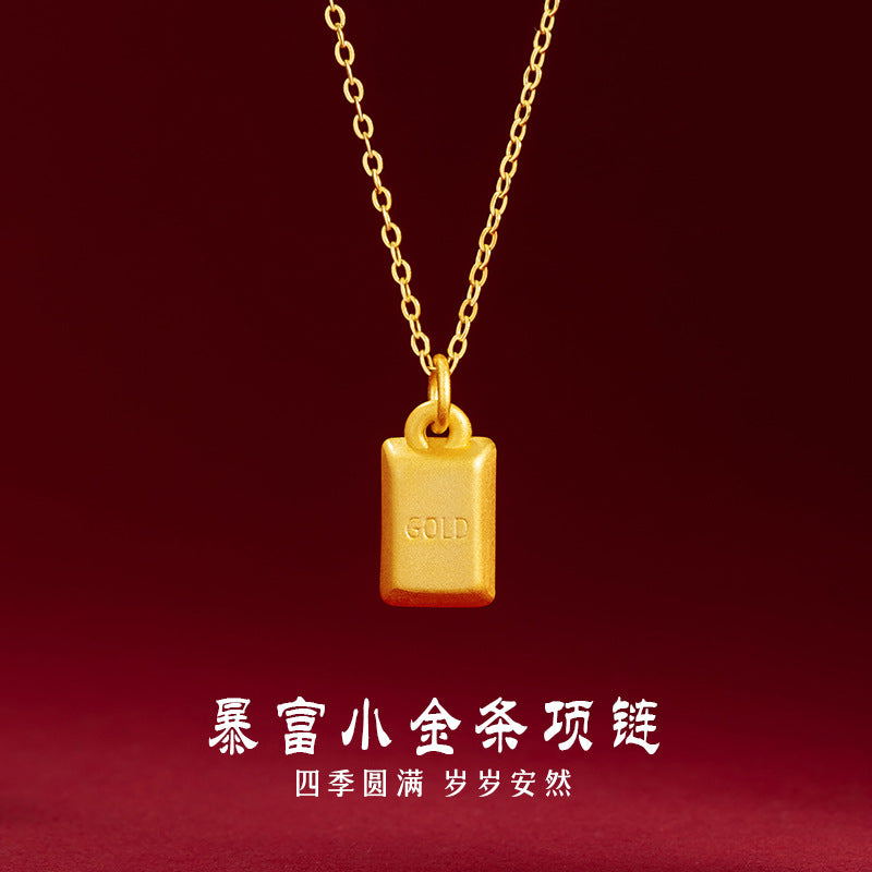 Rich Small Gold Brick S925 Sterling Silver Necklace Niche Design Light Luxury Gold Clavicle Chain Ins Small Gold Bar Pendant