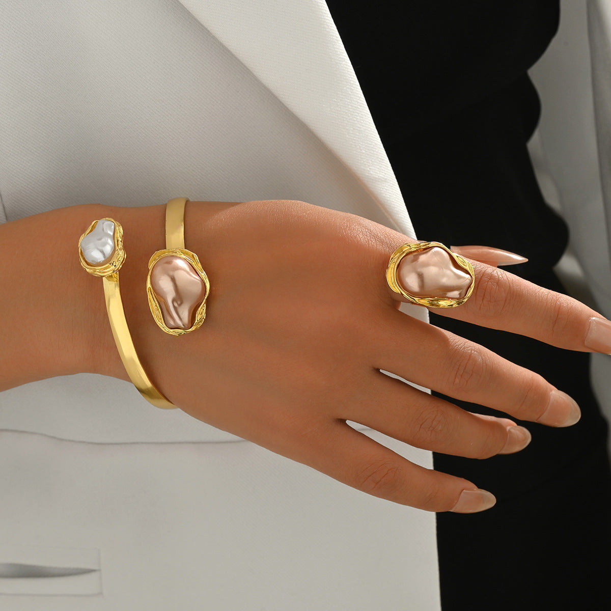 Irregular Pearl-Effect Open Cuff Jewelry — product image 2