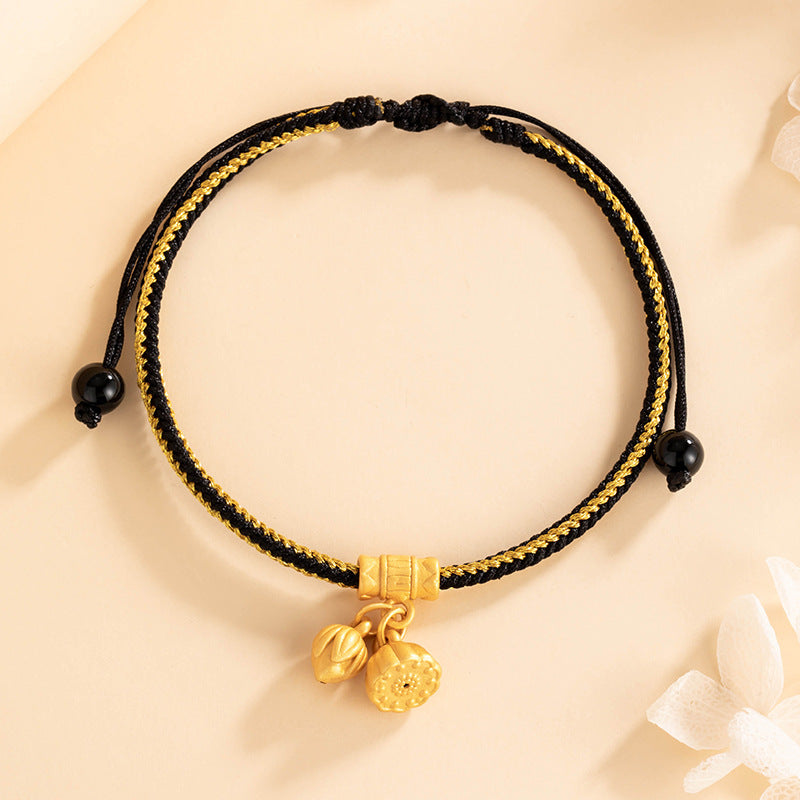 Lucky Lotus Sterling Silver 925 Couple Bracelet New Chinese National Fashion Lotus Red Agate Bracelet Ins Black Agate Bracelet