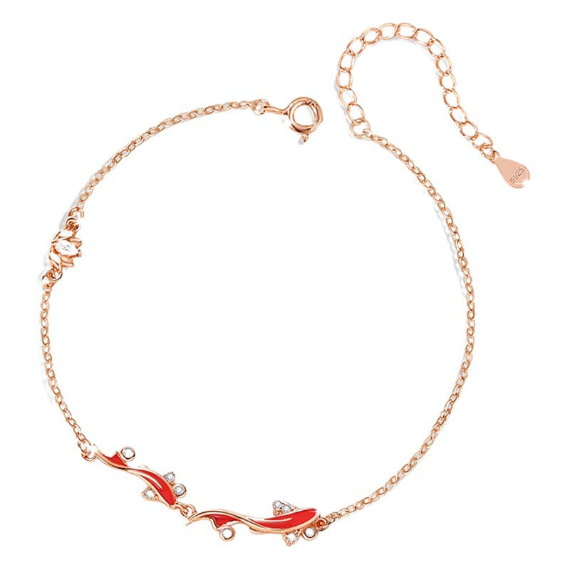 Lucky Koi Fish Sterling Silver 925 Bracelet Female Niche Design Light Luxury Zircon Bracelet for Girls Ins Pisces Bracelet