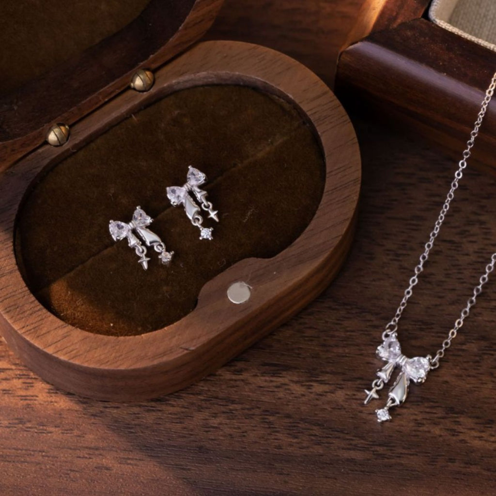 Bow Pure Silver 999 Necklace Women's Fashion All-Match Star Tassel Clavicle Chain Ins Little Red Book Same Pendant