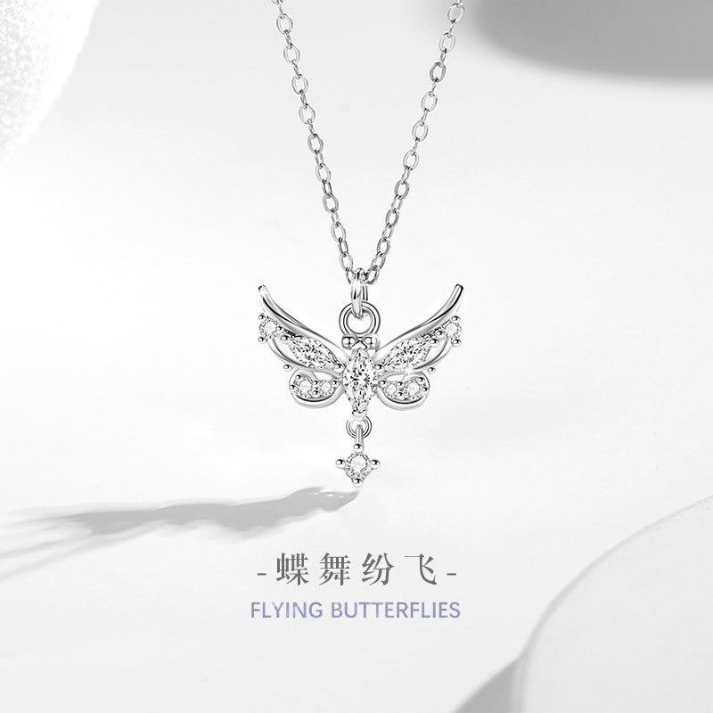 Butterfly Sterling Silver 925 Necklace Female Niche Design Light Luxury Angel Wings Clavicle Chain Get Things Ins Tassel Pendant