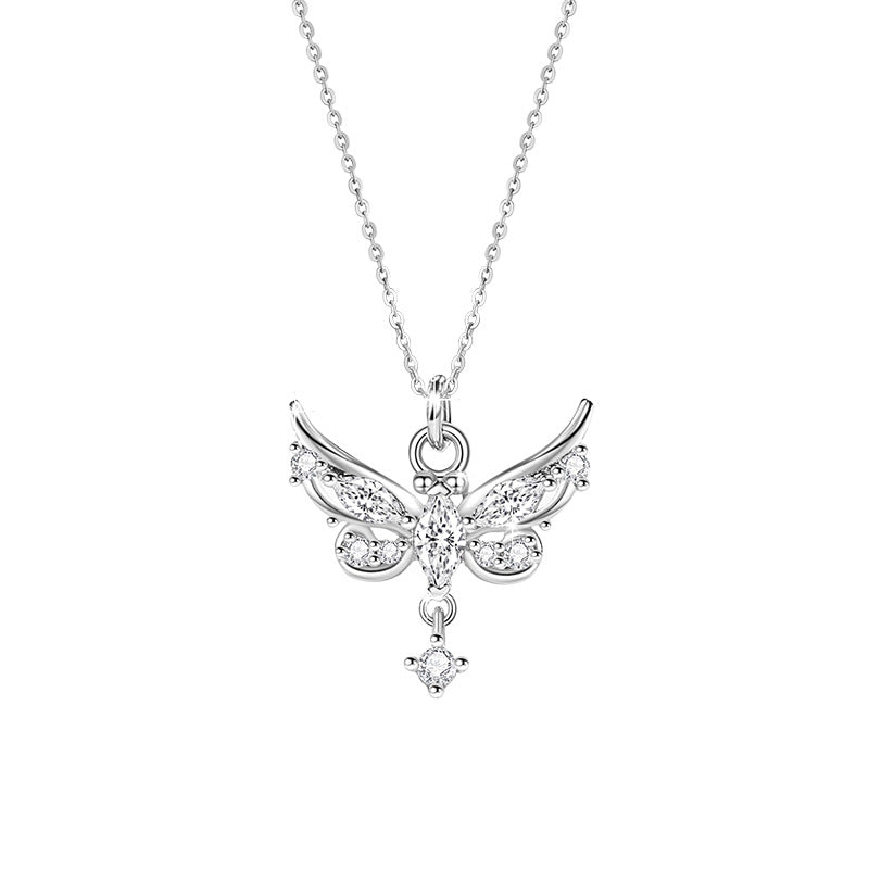 Butterfly Sterling Silver 925 Necklace Female Niche Design Light Luxury Angel Wings Clavicle Chain Get Things Ins Tassel Pendant