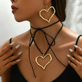 European and American Fashion Ol Love Necklace Earrings Set Women's Simple All-Match Heart-Shaped Metal Niche Design Necklace Jewelry