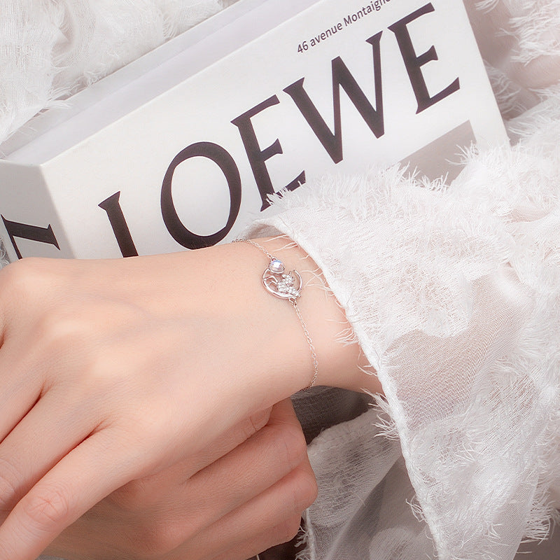 New Ins Style S925 Sterling Silver Unicorn Star Moon Necklace Bracelet Light Luxury Girl Heart Jewelry Gift for Girlfriend