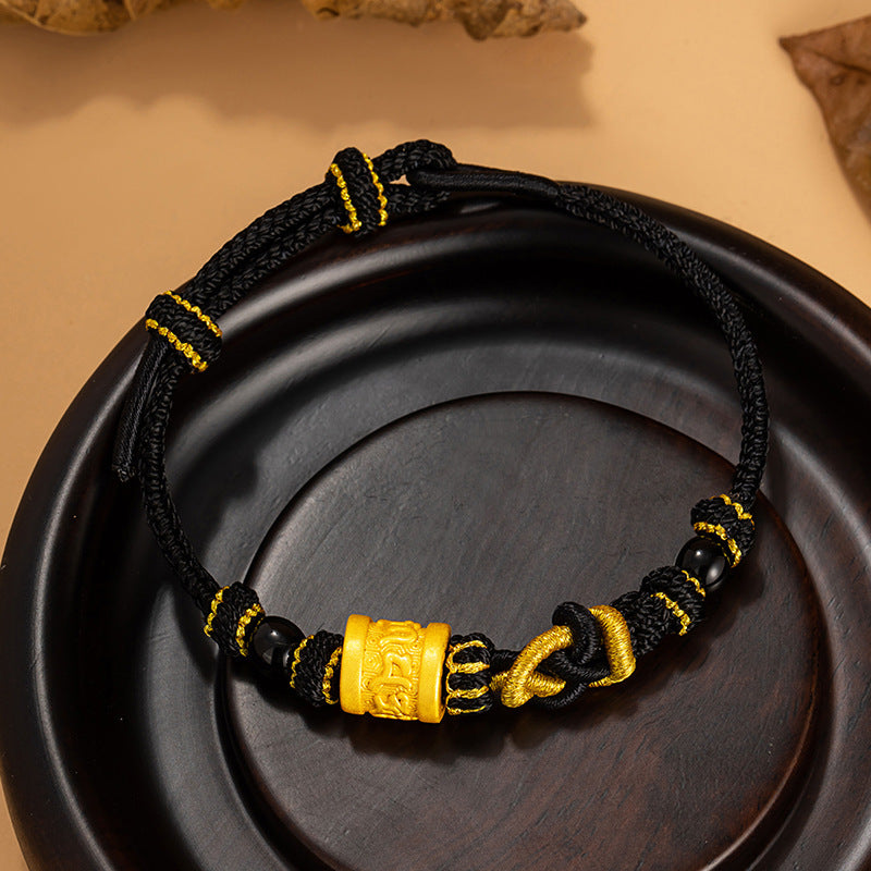 Six-Word Proverb Pure Silver 999 Bracelet Light Luxury High-Grade Black Agate Woven Bracelet Ins Birth Year Guardian Bracelet