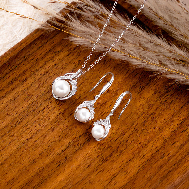 Light Luxury S925 Sterling Silver Pearl Set New Chinese Necklace Ear Hook High-Grade Gift for Girlfriend Lover Valentine's Day Gift