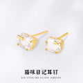 Lucky Cat Sterling Silver 925 Stud Earrings Female Niche Design Light Luxury Bow Zircon Earrings Ins Style Earrings