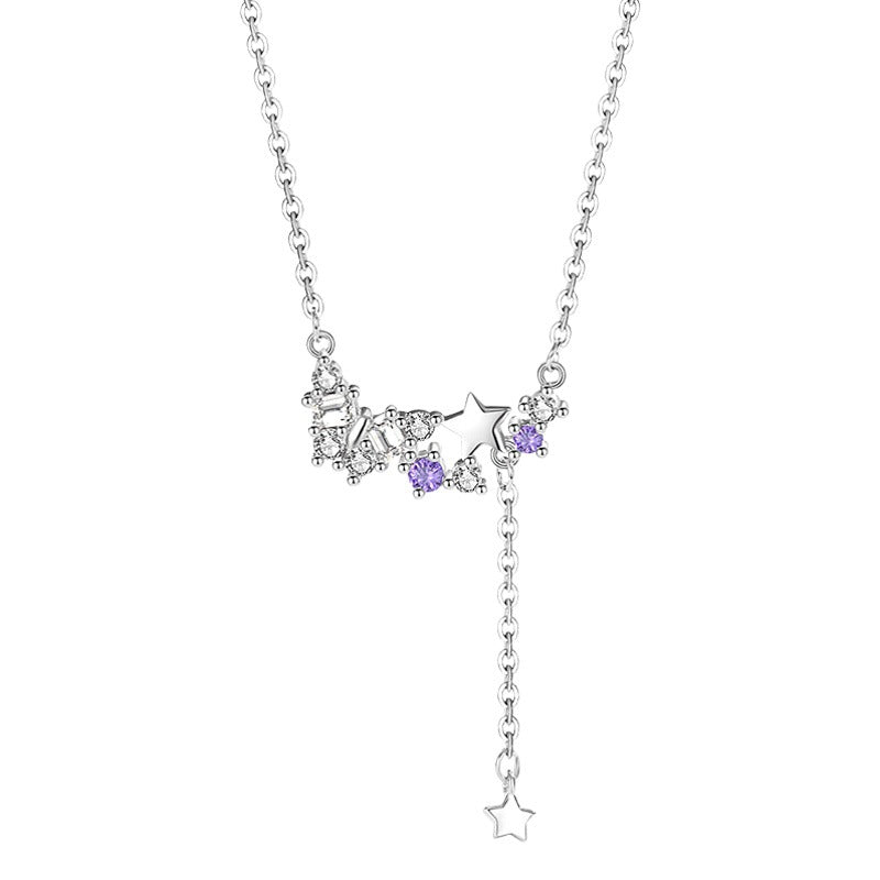 Butterfly Sterling Silver 925 Necklace Female Niche Design Light Luxury Tassel Zircon Clavicle Chain Ins Style Meteor Shower Pendant