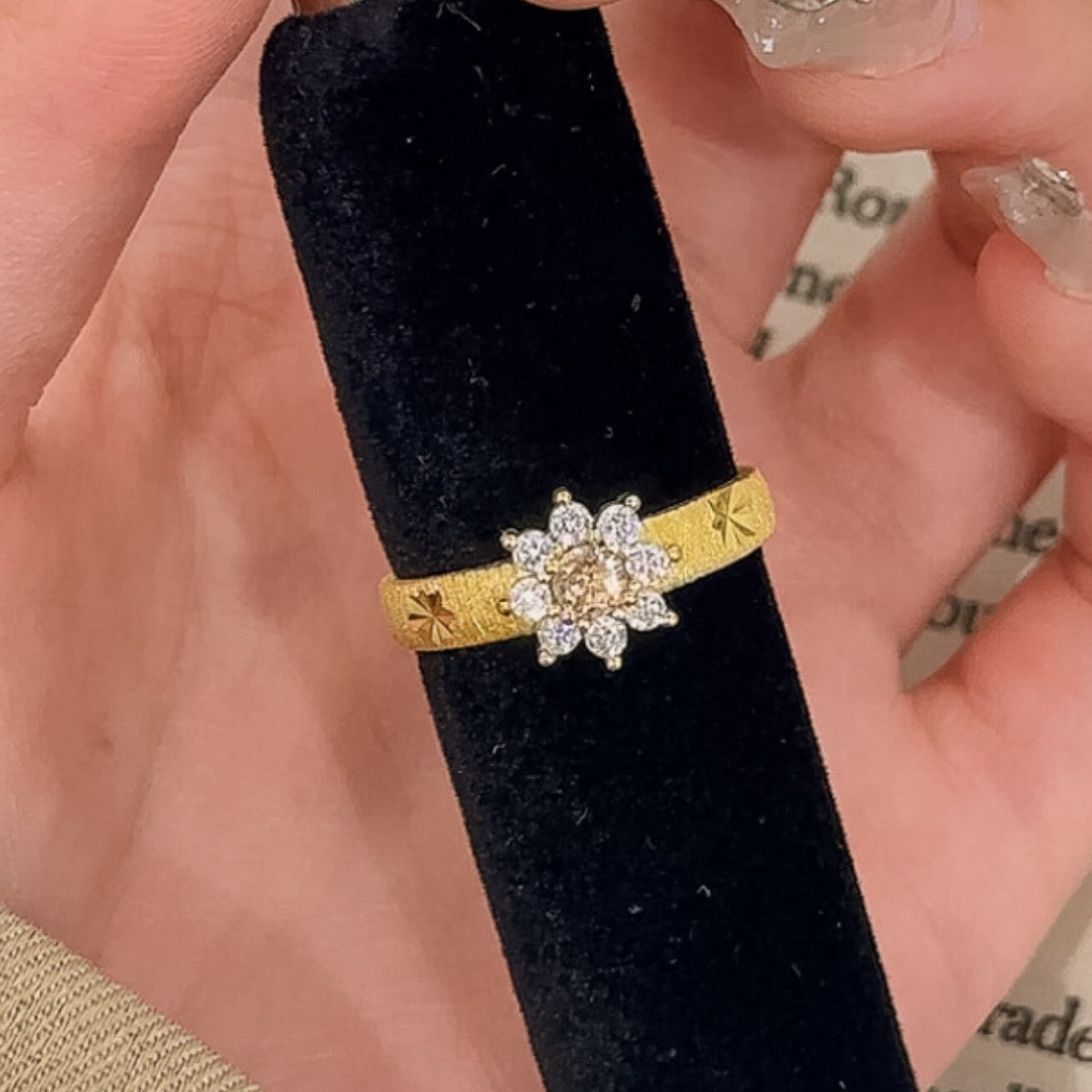 Sunflower Sterling Silver 925 Ring Women's Vintage Court Style Zircon Flower Ring Ins Style Brushed Ice Flower Ring