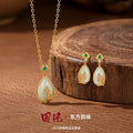 Oriental Charm S925 Sterling Silver Necklace Earrings New Chinese Water Drop Hetian Jade Set Enamel Orchid Gift Accessories