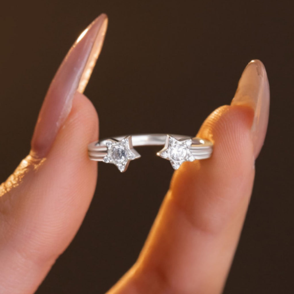 Meteor Shower Sterling Silver 925 Ring Female Fashion Versatile Star Zircon Plain Ring Ins Style Sweet Five-Pointed Star Ring