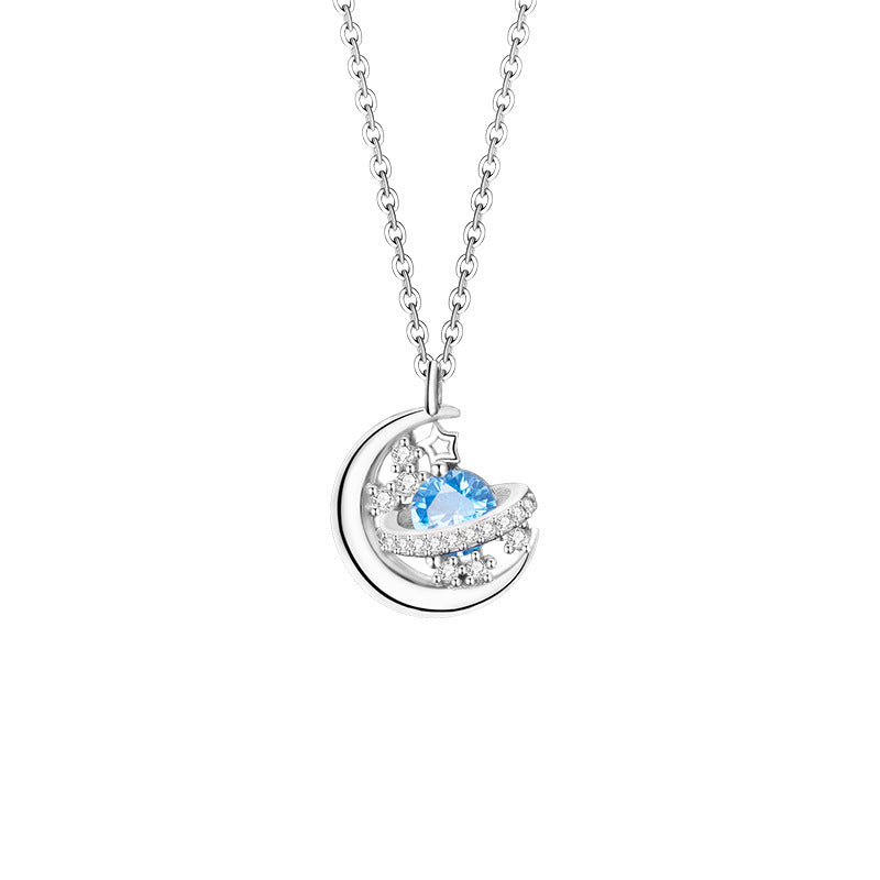 Romantic Planet Sterling Silver 925 Necklace Women's Fashion All-Match Star River Clavicle Chain Ins Style Star Moon Pendant