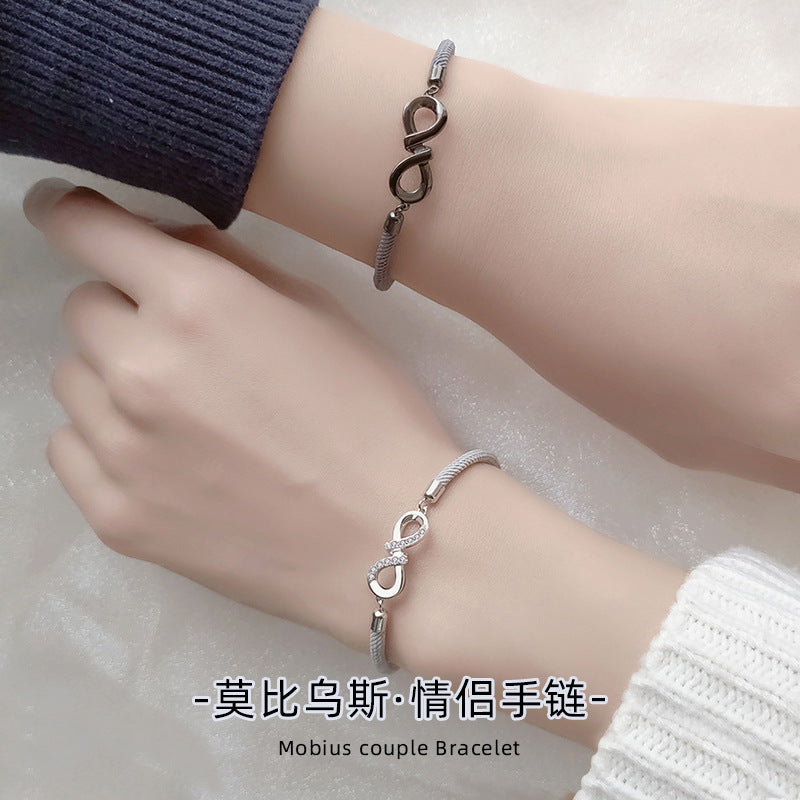 Mobius Sterling Silver Couple Bracelet a Pair of Commemorative Niche Design Sense Bracelet Love Ins Festival Gift Bracelet