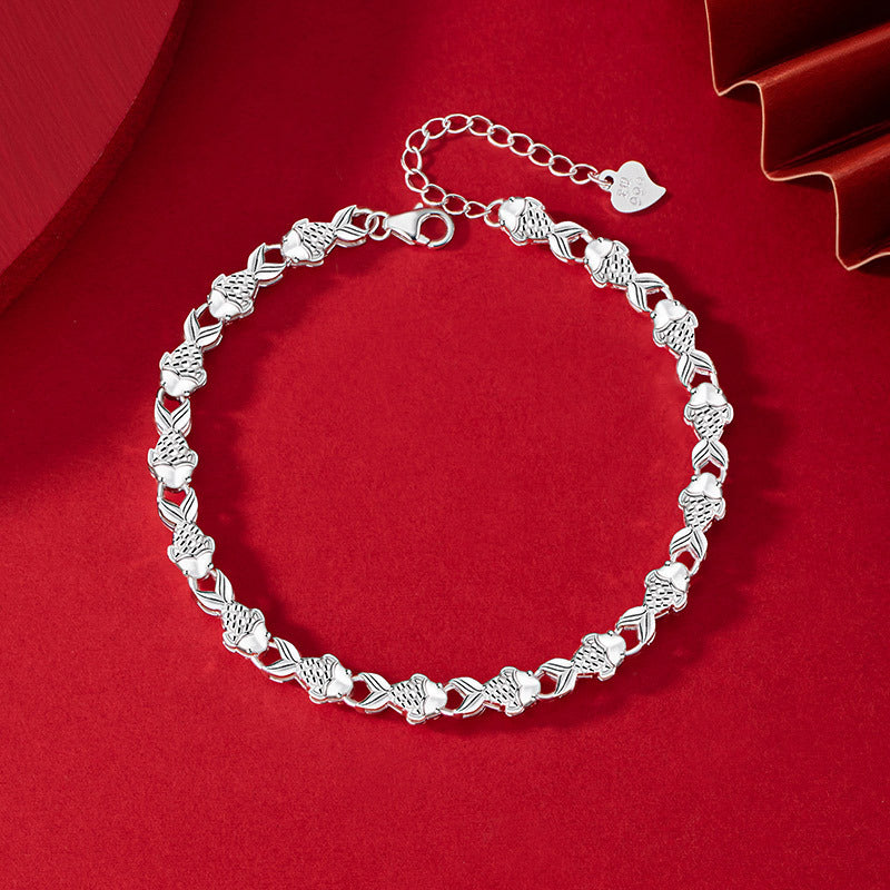 Lucky Koi Fish Pure Silver 999 Bracelet Female Light Luxury High-Grade Feeling Good Luck Ashore Bracelet Ins Style Birth Year Bracelet