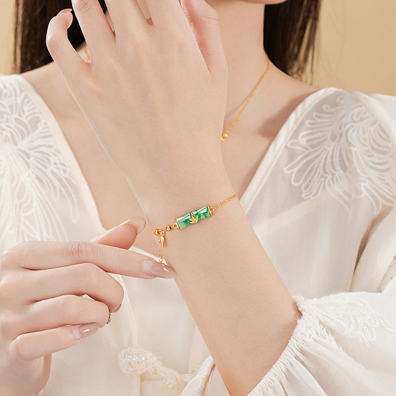 Bamboo Sterling Silver 925 Bracelet Women's Light Luxury High-Grade Natural African Bamboo Bracelet Ins Festival High-Rise Bracelet