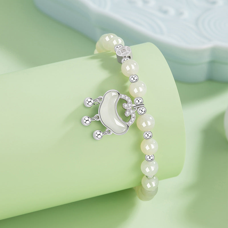 Safe Ruyi Lock Sterling Silver 925 Hetian Jade Bracelet Female New Chinese National Fashion Longevity Lock Bracelet Ins Bell Bracelet