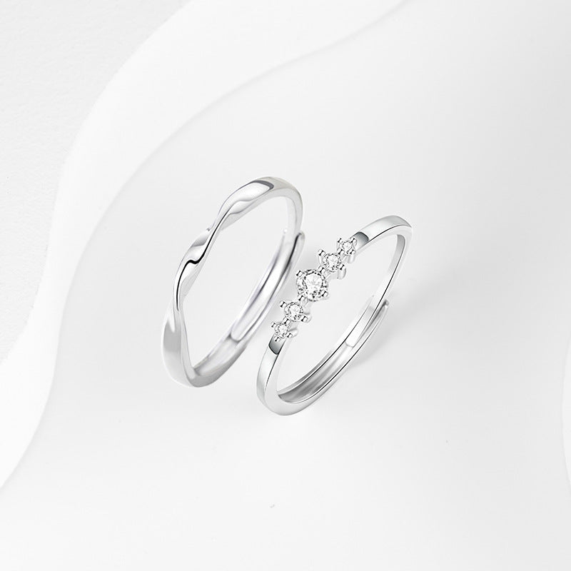 Mobius Sterling Silver 925 Couple Ring Men's and Women's Light Luxury High-Grade White Crystal Ring Ins Valentine's Day Ring